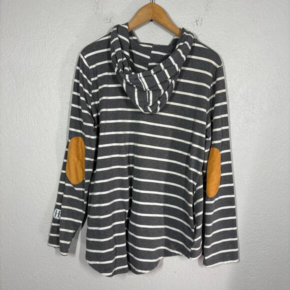 HB Hazel Blue Stripe Pullover Long Sleeve Elbow Patch Casual Top - 1XL - Picture 2 of 6